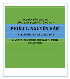 Bài tập trắc nghiệm Giải tích 12 - Phiếu 1 Nguyên hàm - Nguyễn Bảo Vương